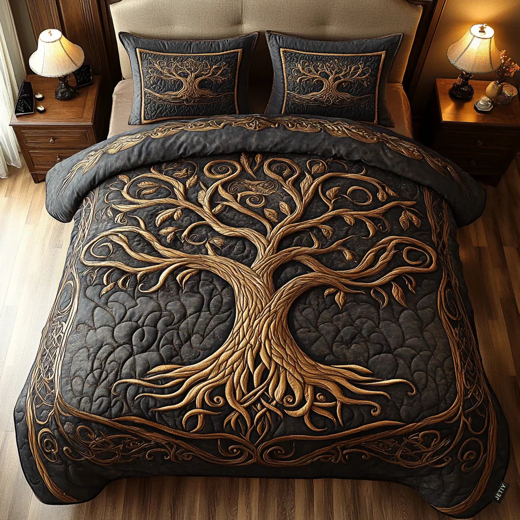 3-Piece Quilted Bedding Set - Embrace of Nature