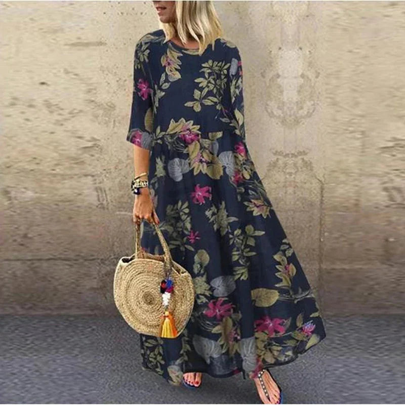 Elowen | Botanical Print Flowing Midi Dress