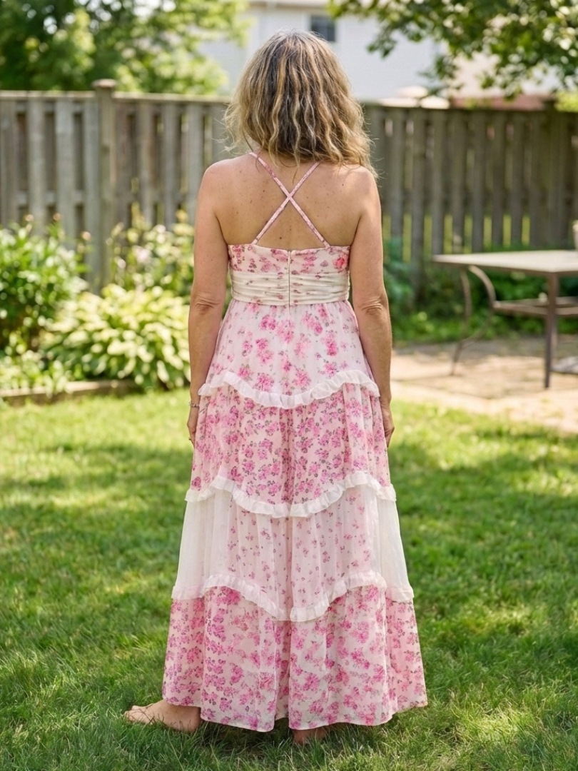 Odelia | Spaghetti Strap Ruched Bodice Floral Tiered Maxi Dress