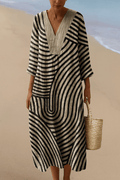 Amanda | Contrasting Stripes Midi Dress