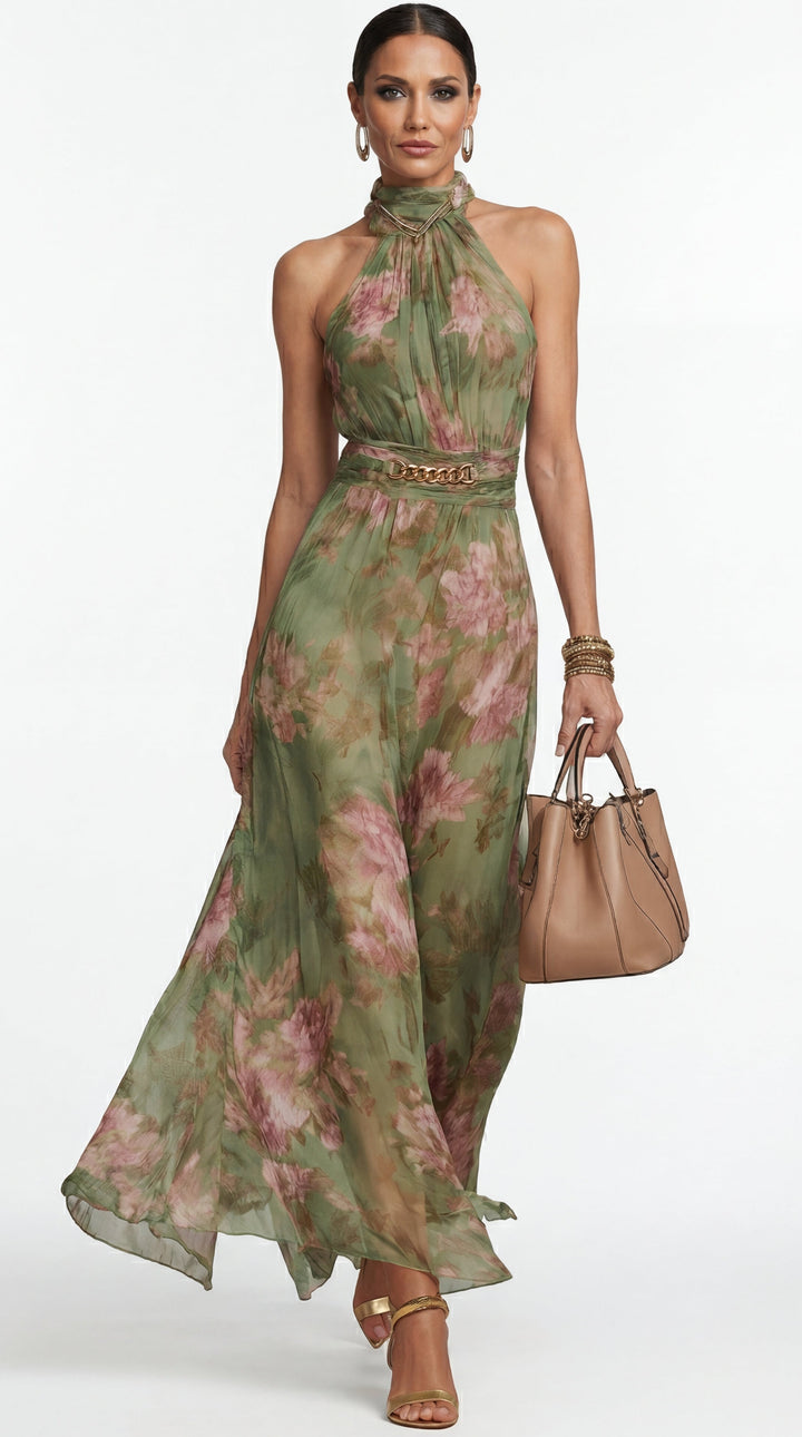 Livia | Elegant floral halter maxi dress