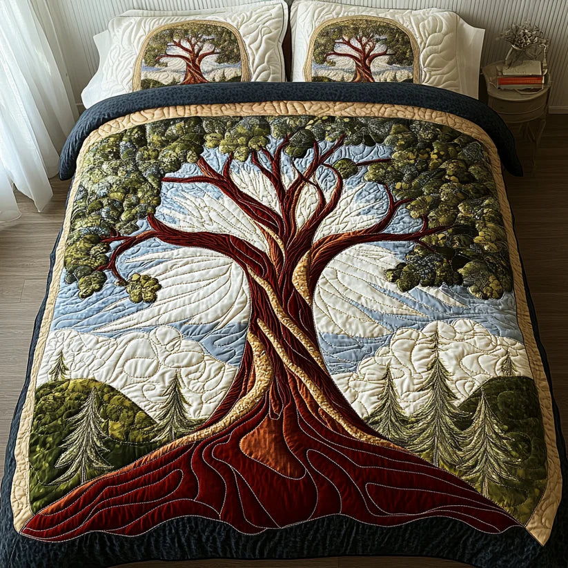 3-Piece Quilted Bedding Set - Tree of Life