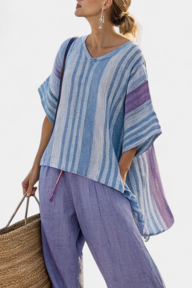 Carlotta | Elegant Top in Lavender and Sky Blue with Pants