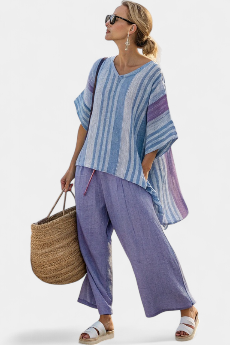 Carlotta | Elegant Top in Lavender and Sky Blue with Pants