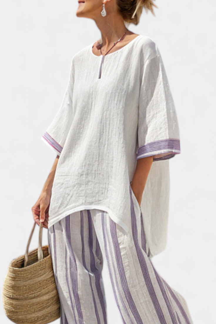 Allegra | Comfortable T-shirt and Striped Bamboo Pants