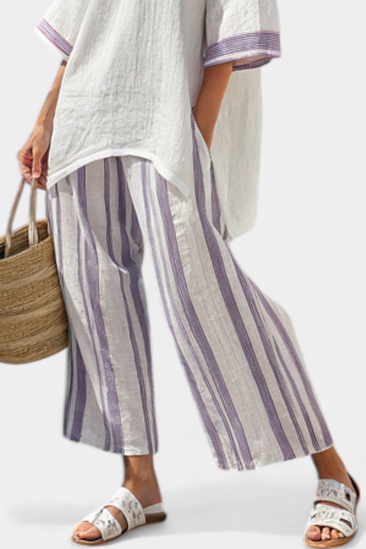 Allegra | Comfortable T-shirt and Striped Bamboo Pants