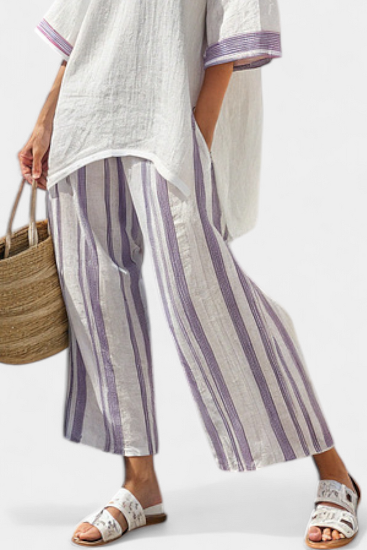 Allegra | Comfortable T-shirt and Striped Bamboo Pants