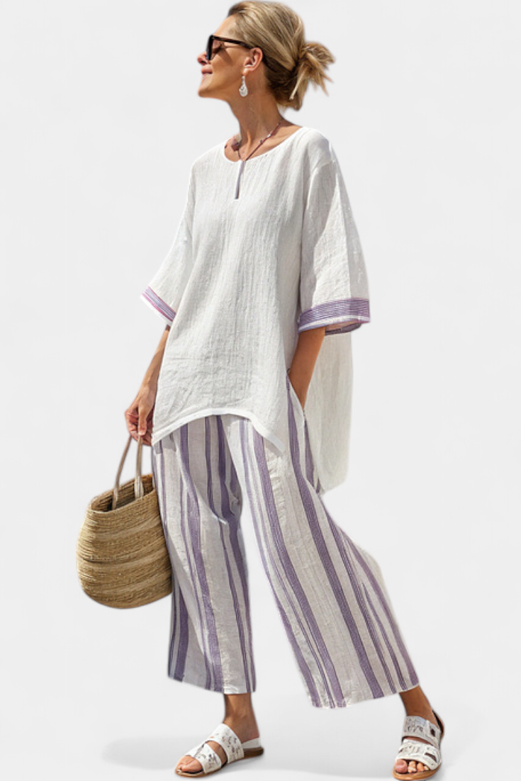 Allegra | Comfortable T-shirt and Striped Bamboo Pants