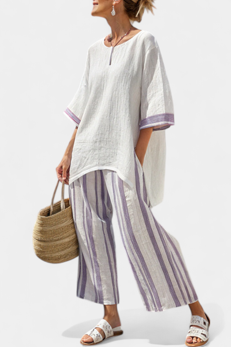 Allegra | Comfortable T-shirt and Striped Bamboo Pants