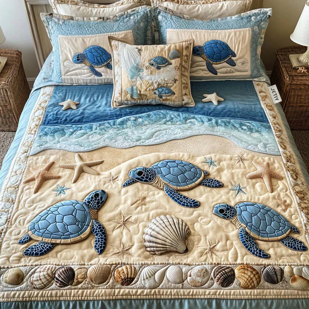 3-Piece Quilted Bedding Set - Ocean Waves