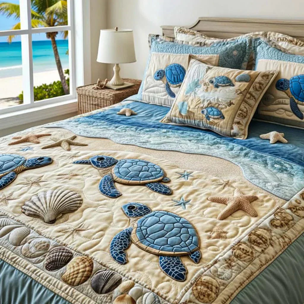 3-Piece Quilted Bedding Set - Ocean Waves