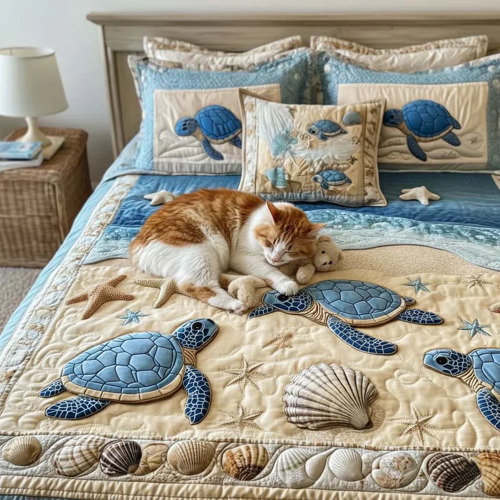 3-Piece Quilted Bedding Set - Ocean Waves