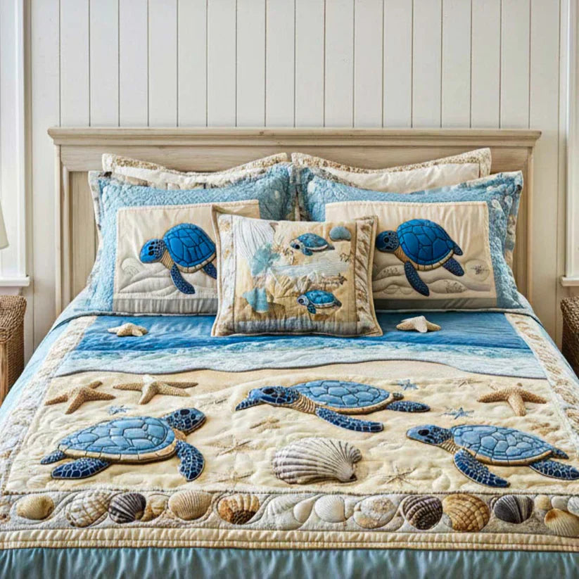 3-Piece Quilted Bedding Set - Ocean Waves