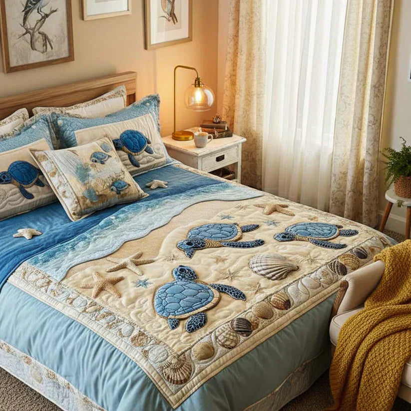 3-Piece Quilted Bedding Set - Ocean Waves