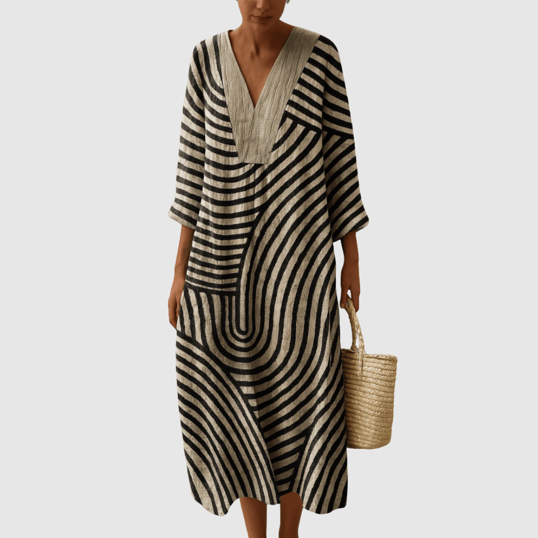 Amanda | Contrasting Stripes Midi Dress