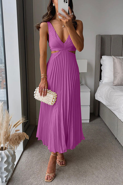 Eva | Cut Out Waist Sleeveless Pleated Maxi Dress