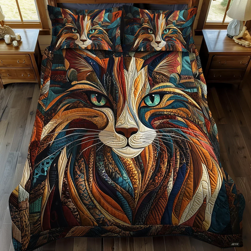 3-Piece Quilted Bedding Set - Sweet Purring