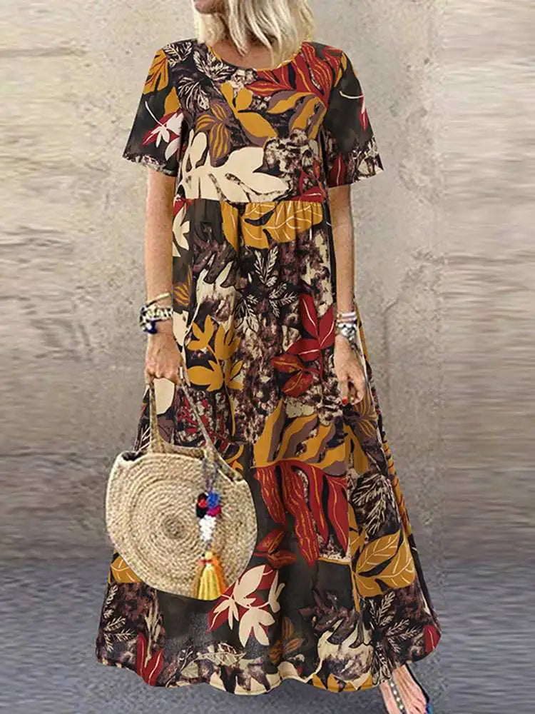 Virelle | Bold Botanical Print Flowing Midi Dress