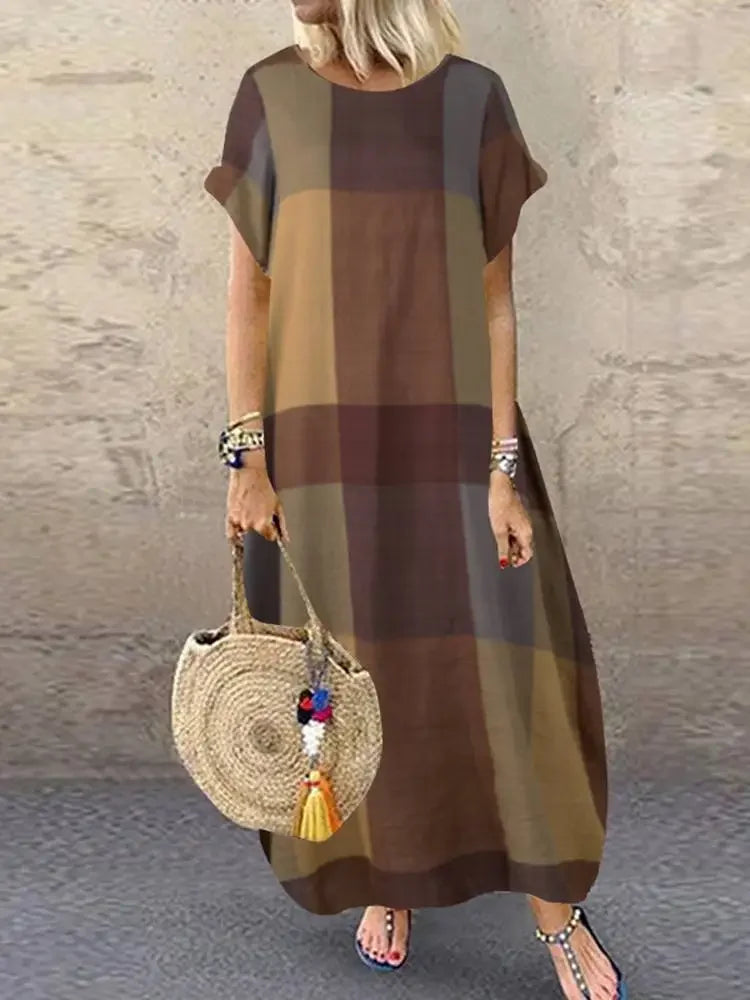 Noelle | Minimalist Block Pattern Flowing Maxi Dress