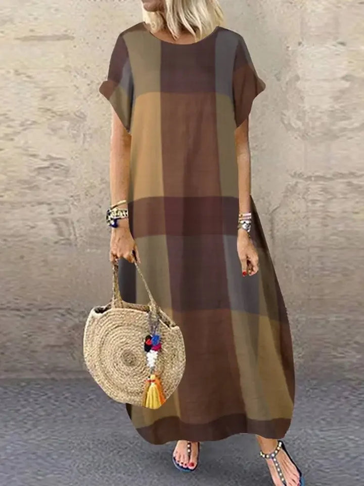 Aveline | Minimalist Block Pattern Flowing Maxi Dress