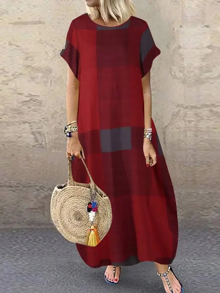 Noelle | Minimalist Block Pattern Flowing Maxi Dress