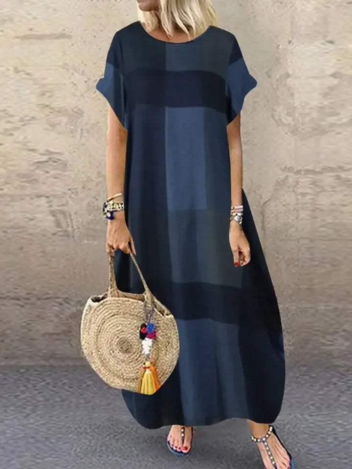 Noelle | Minimalist Block Pattern Flowing Maxi Dress