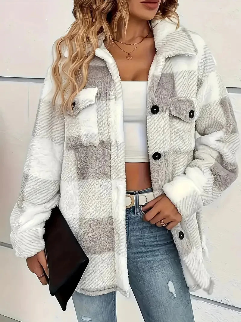 Martine | Stylish Plaid Fleece Jacket