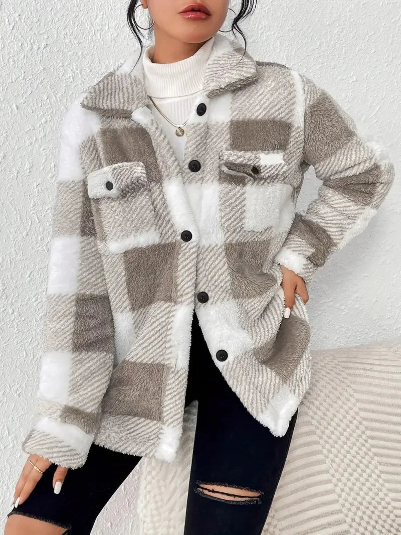 Martine | Stylish Plaid Fleece Jacket