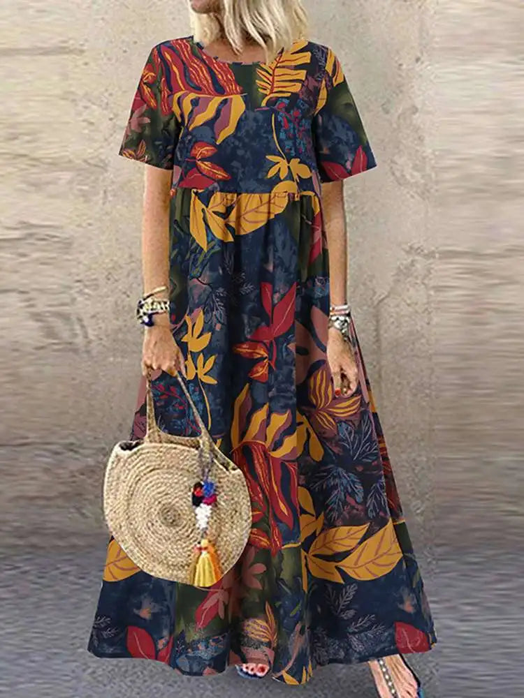 Calista | Bold Botanical Print Flowing Midi Dress
