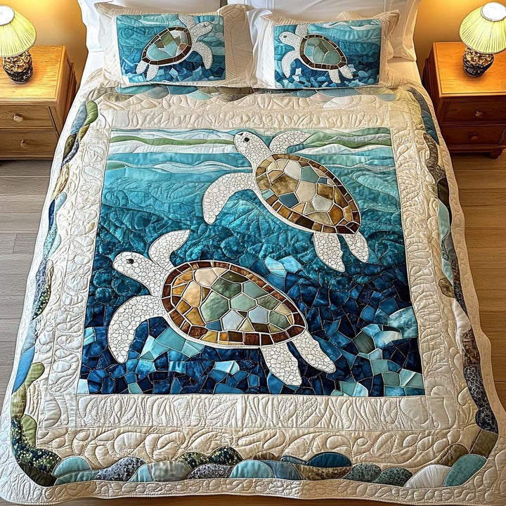 3-Piece Quilted Bedding Set - Sea Turtles