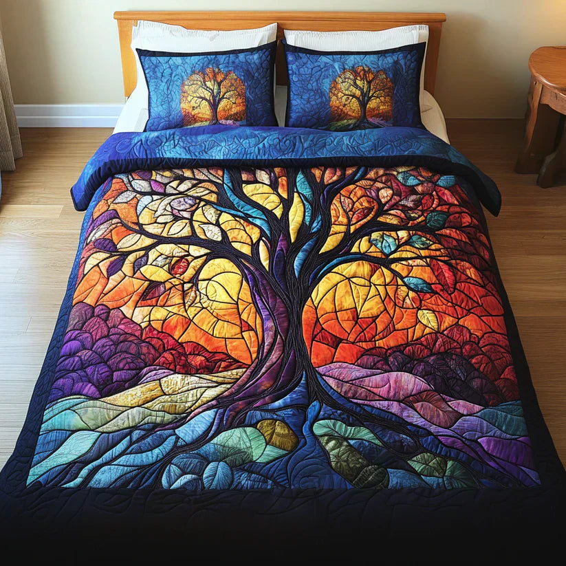3-Piece Quilted Bedding Set - Tree of Life