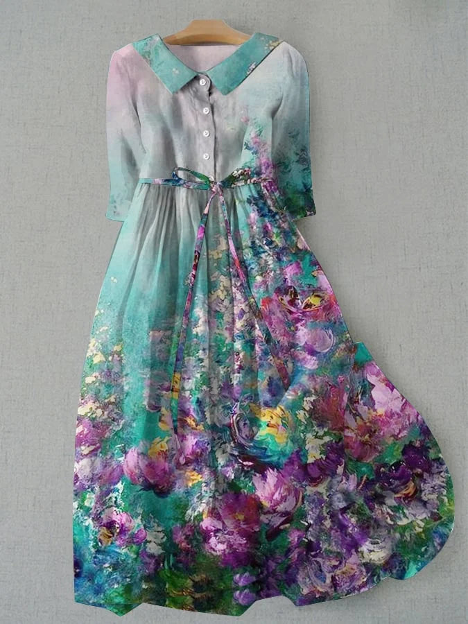 Tessa | Vintage Floral Print, Adjustable Lace-Up Waist, Women's Summer Dress
