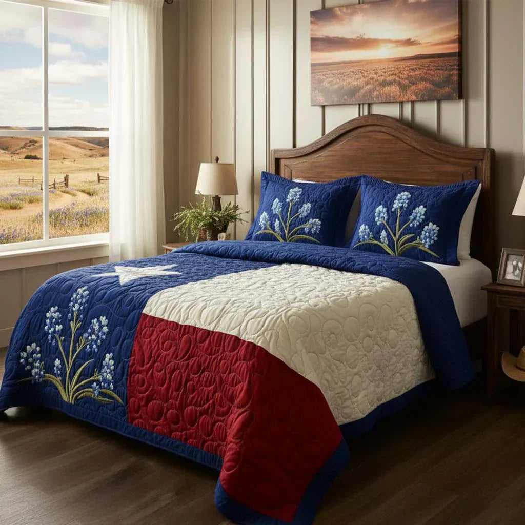 3-Piece Quilted Bedding Set - Texas Pride