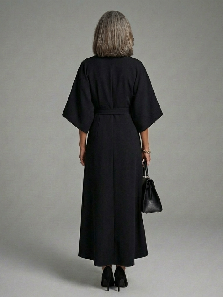 Eira | Asymmetrical Midi Dress with Coat Sleeves and Defined Waist