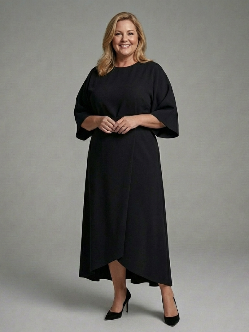 Eira | Asymmetrical Midi Dress with Coat Sleeves and Defined Waist