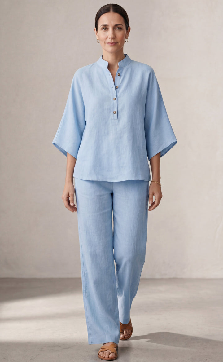 Mariel | Two-piece Linen Effect Set with Batwing Sleeves and Flowing Pants