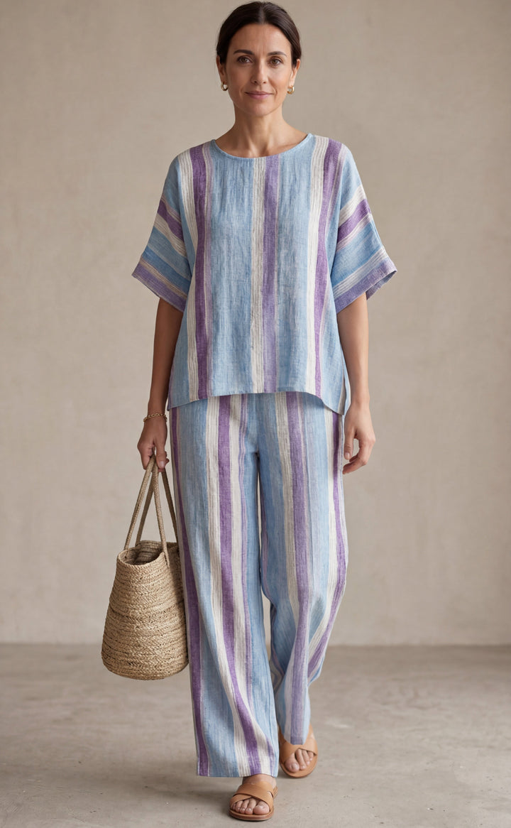 Ginevra | Elegant Top in Pastel Mauve and Striped Pants