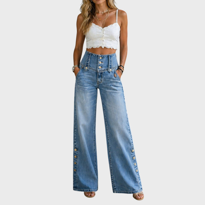 Mia | High Waisted Slit Jeans