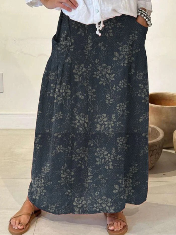 Verity | Vintage Elastic Waistband Pocket Skirt