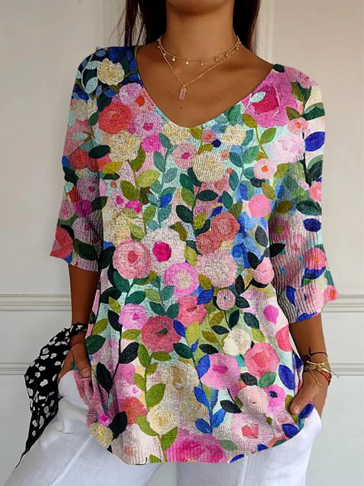 Edwina | Colourful Spring Floral Garden Printed Women's Casual Pullover Knit