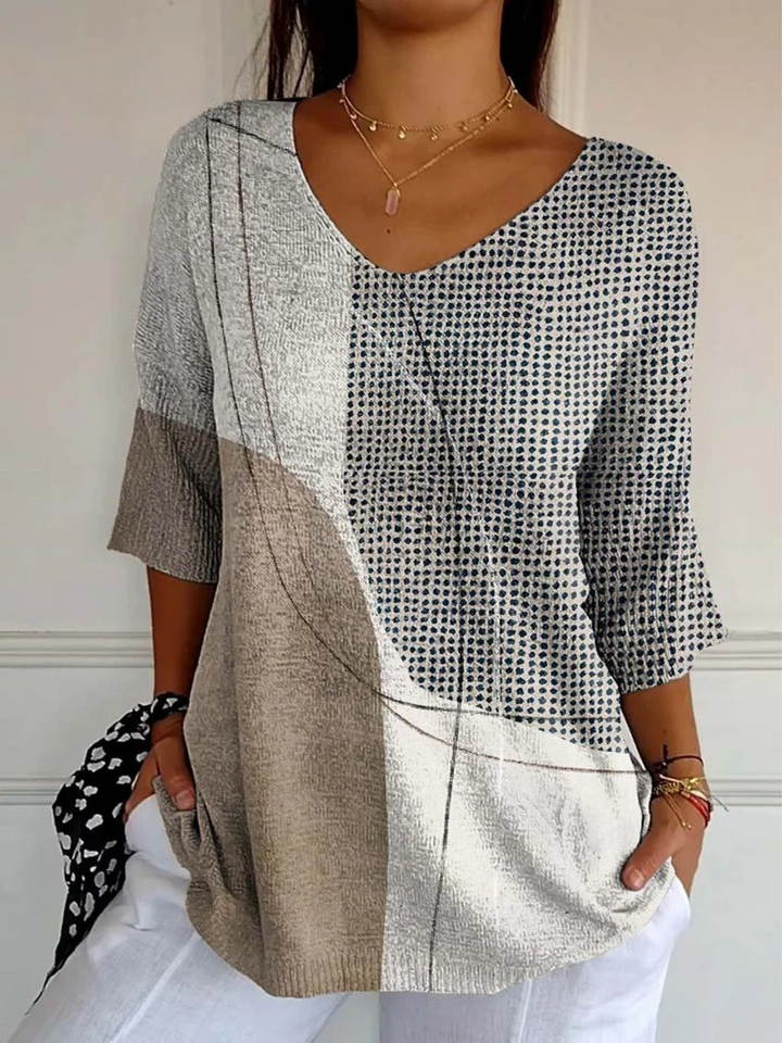 Arabella | Women's Abstract Geometric Pattern Art Print Casual Knit Pullover