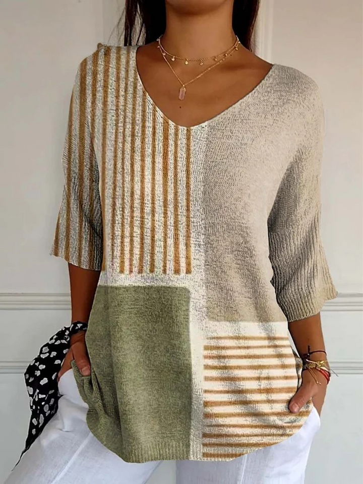 Audrey | Women's Abstract Geometric Pattern Art Print Casual Knit Pullover