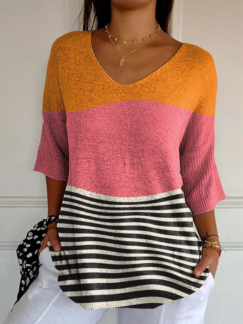 Eliza | Women's Abstract Line Pattern Art Print Casual Knit Pullover