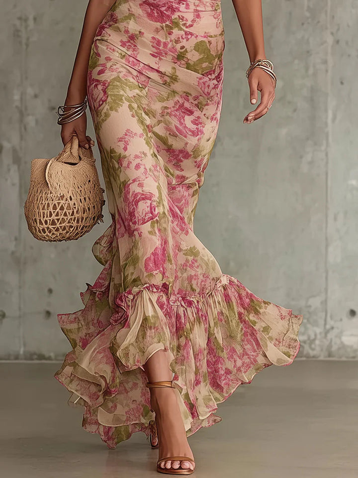 Sophia | Romantic Vintage Rose Puff Sleeve Maxi Dress