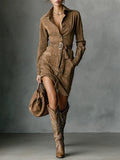 Chloe | Suede Long Sleeve Midi Dress