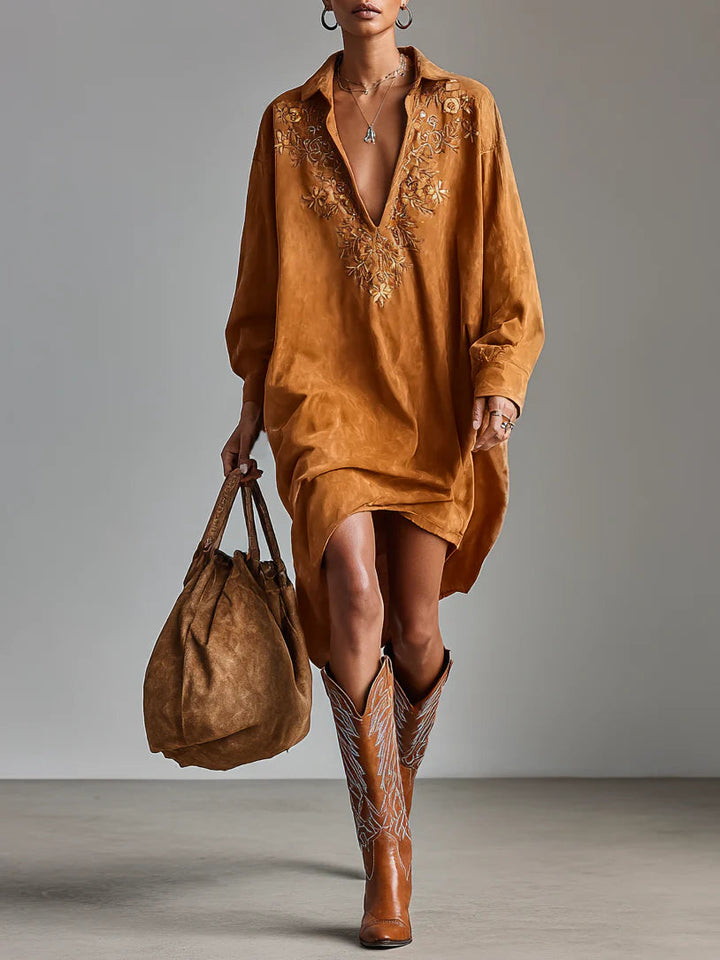 Elodie | V-Neck Long-Sleeved Midi Dress