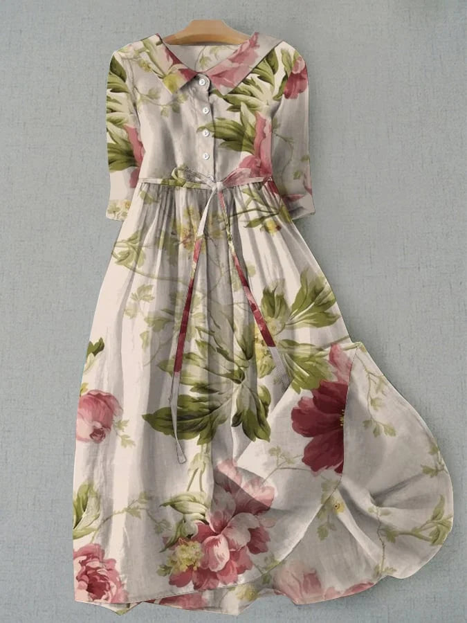 Lily | Women's Dress - Vintage Floral Lace-Up Wedding Guest Summer Dress