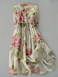 Poppy | Women's Dress - Vintage Floral Print Summer Dress with Adjustable Waist