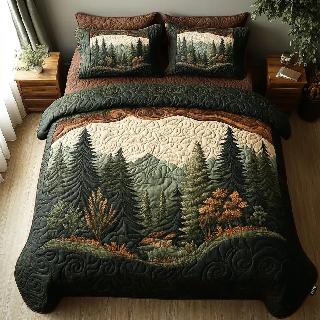 3-Piece Quilted Bedding Set - Forest Walk