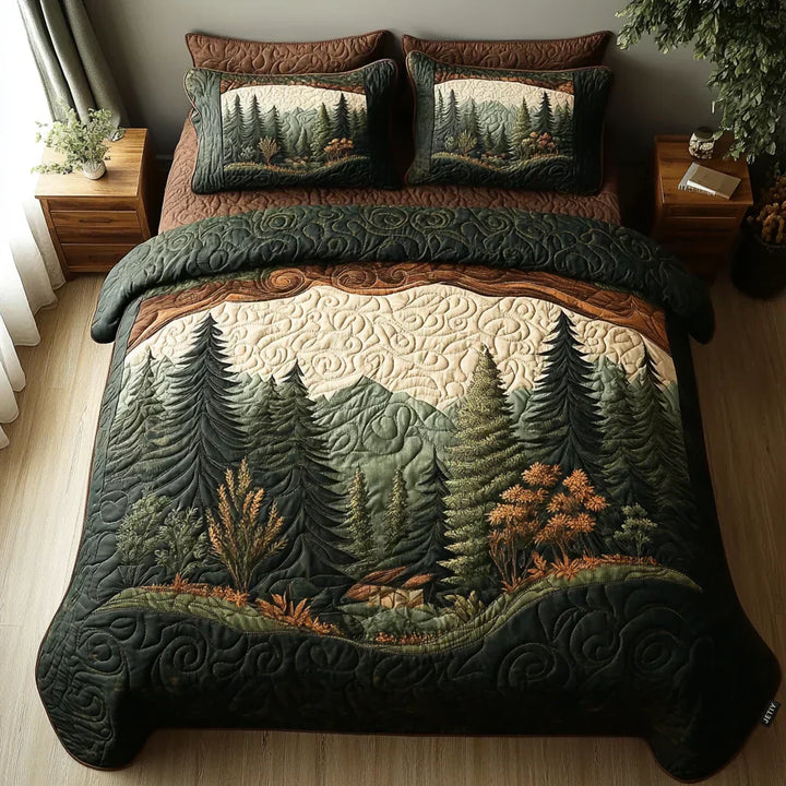 3-Piece Quilted Bedding Set - Forest Walk